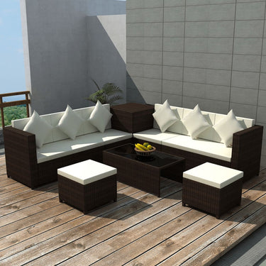 8-delige Loungeset met kussens poly rattan bruin