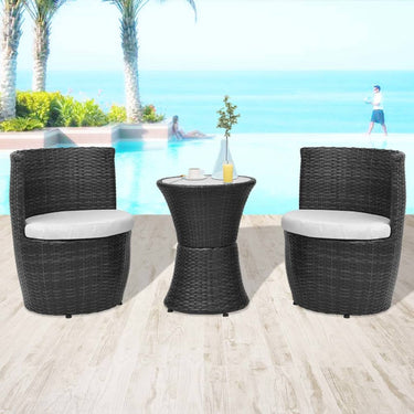 3-piece bistro set with cushions poly rattan black