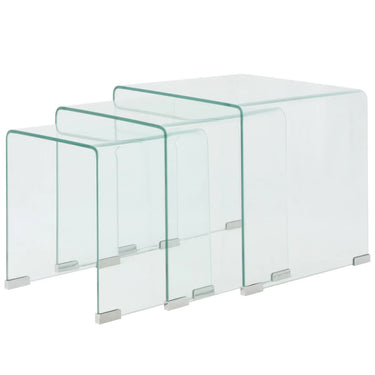 Bijzettafel set 3-dlg transparant gehard glas