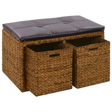 Bench with 3 baskets 105x40x42 cm sea grass brown