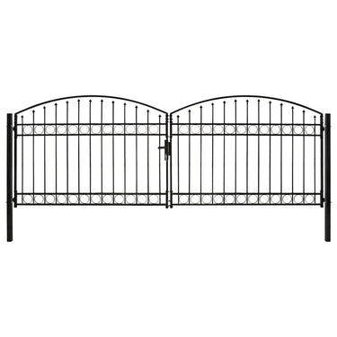 Zauntor Doppelflügel Gewölbte Spitze Stahl 400 x 125 cm Schwarz