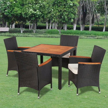 5-tlg. Garten-Essgruppe mit Kissen Poly Rattan Schwarz