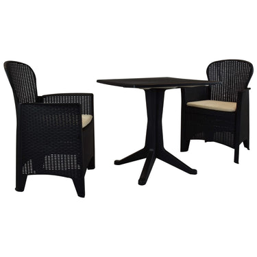 3-tlg. Bistro-Set Kunststoff Rattan Anthrazit
