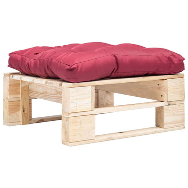 Tuinpoef met rood kussen pallet hout naturel