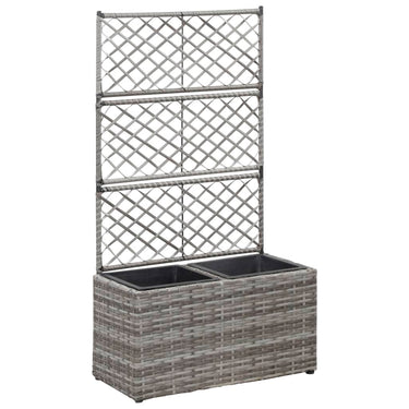 Latwerkplantenbak verhoogd met 1 pot 30x30x107 cm rattan wit