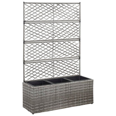 Latwerkplantenbak verhoogd met 3 potten 83x30x130 cm rattan wit