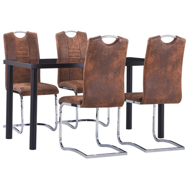 5-piece dining set artificial suede brown