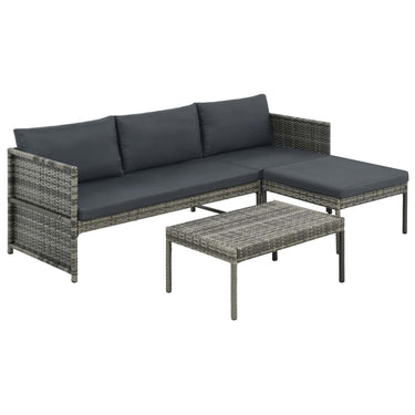 3-piece lounge set with cushions poly rattan black