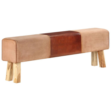 Bench pommel horse 160 cm genuine leather and solid acacia wood brown
