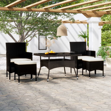 5-piece garden set poly rattan and tempered glass black