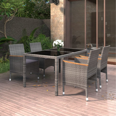 5-tlg. Garten-Essgruppe Poly Rattan und Hartglas Grau
