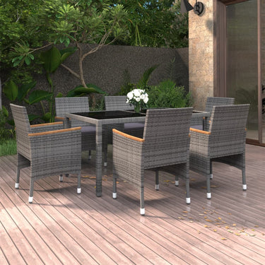 7-tlg. Garten-Essgruppe Poly Rattan und Hartglas Grau