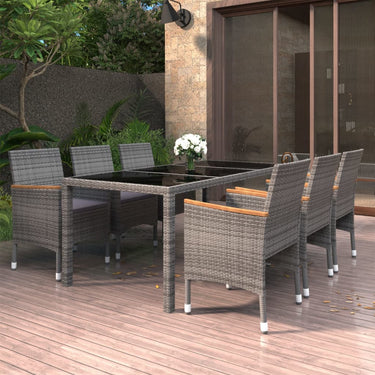 7-tlg. Garten-Essgruppe Poly Rattan und Hartglas Grau