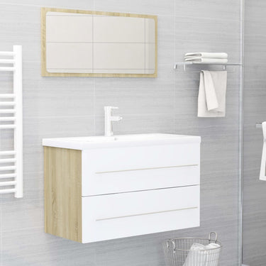 Ensemble de meubles de salle de bain 2pcs blanc et chêne sonoma