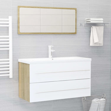 Ensemble de meubles de salle de bain 2pcs blanc et chêne sonoma