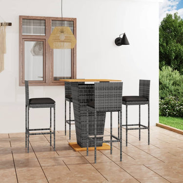 Ensemble de bar de jardin 3 pcs et coussins Résine tressée Gris