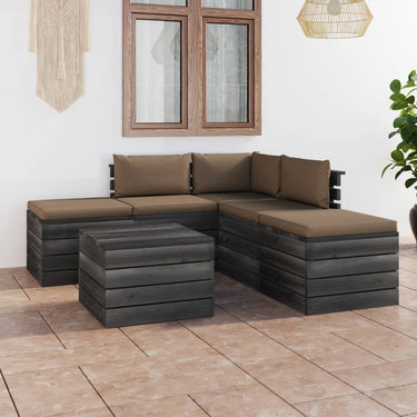 6-delige Loungeset met kussens pallet massief grenenhout