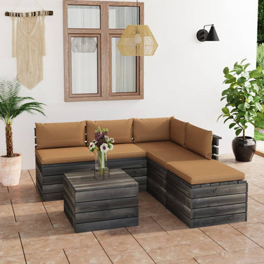 6-delige Loungeset met kussens pallet grenenhout