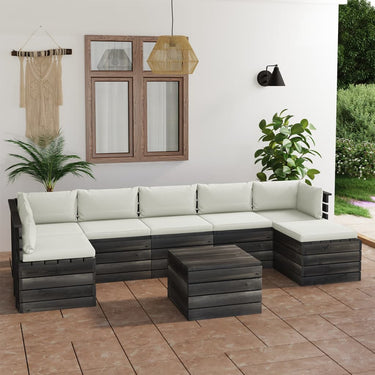 8-delige Loungeset met kussens pallet massief grenenhout