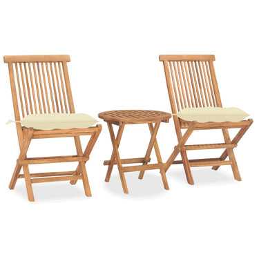 3-piece garden set foldable with cushion solid teak wood