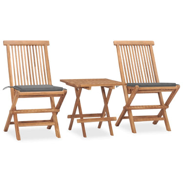 3-piece garden set foldable with cushion solid teak wood