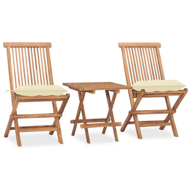 3-piece garden set foldable with cushion solid teak wood
