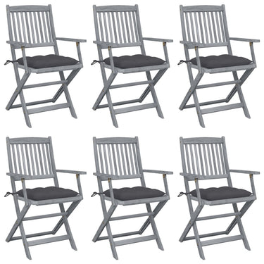 Chaises pliables d'extérieur lot de 6 et coussins Bois d'acacia