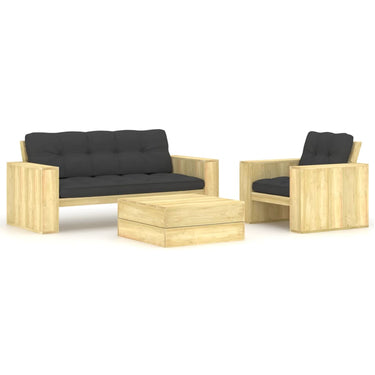 3-piece lounge set with cushions impregnated pine wood