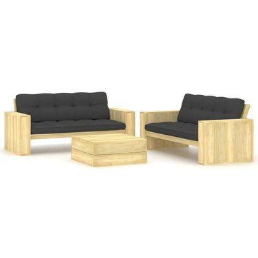 3-piece lounge set with cushions impregnated pine wood