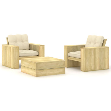 3-piece lounge set with cushions impregnated pine wood