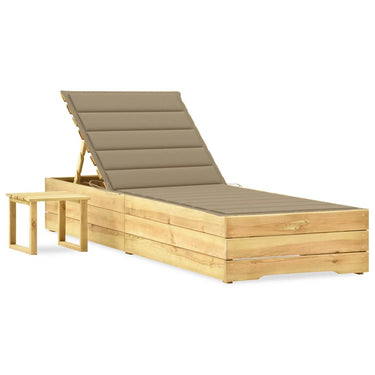 Bain de soleil avec table et coussin en bois de pin imprégné