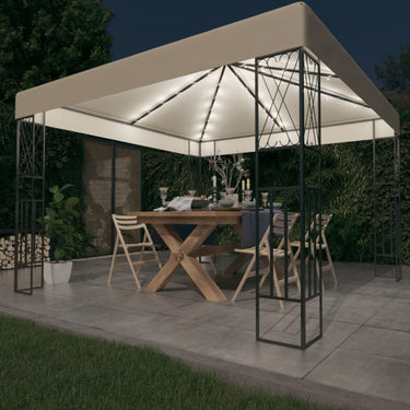 Pavillon mit LED-Lichterkette 3x4 m Creme Stoff