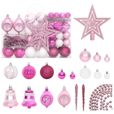 Ensemble de boules de Noël 108 pcs Blanc et rose