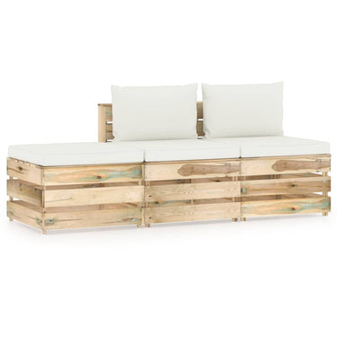 Ensemble de salon 3 pièces avec coussins en bois imprégné