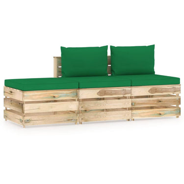 3-piece lounge set with cushions green impregnated wood