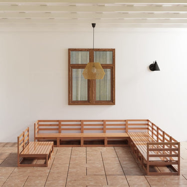 Salon de jardin 11 pcs avec coussins Blanc Bois de pin massif