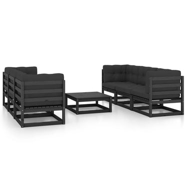 7-piece lounge set solid pine wood gray