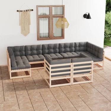 Salon de jardin 9 pcs avec coussins Marron miel Bois de pin