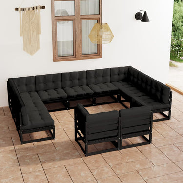 Salon de jardin 11 pcs avec coussins Marron miel Bois de pin