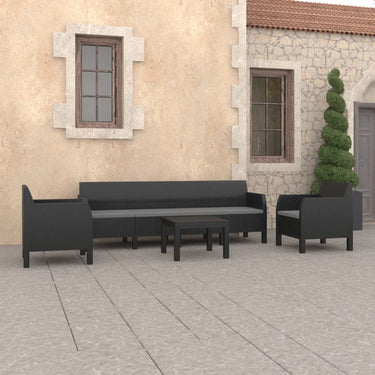 Salon de jardin 4 pcs avec coussins PP Rotin Anthracite