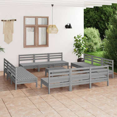 13-piece lounge set solid pine wood gray