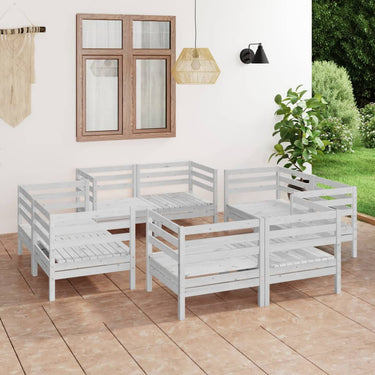 Salon de jardin 8 pcs Blanc Bois de pin massif