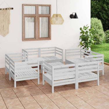 Salon de jardin 9 pcs blanc bois de pin massif