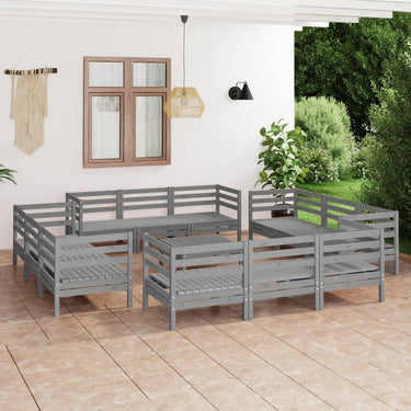 Salon de jardin 13 pcs Gris Bois de pin massif