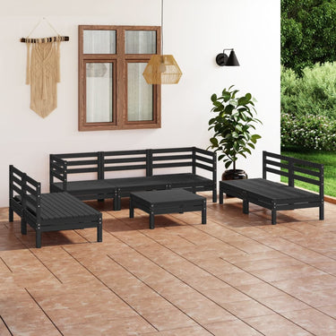 Salon de jardin 8 pcs Noir Bois de pin massif