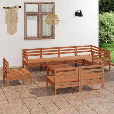 Salon de jardin 9 pcs Bois de pin massif Marron miel