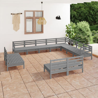 12-tlg. Garten-Lounge-Set Massivholz Kiefer Grau