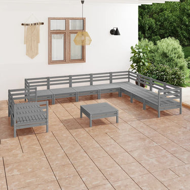 Salon de jardin 11 pcs Bois de pin massif Gris