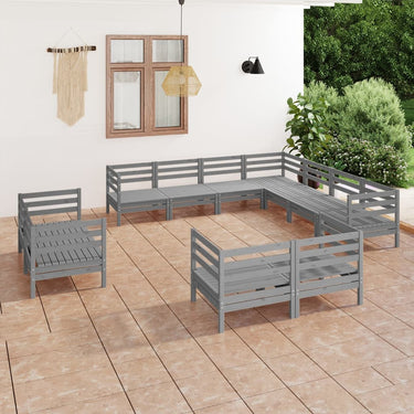 Salon de jardin 11 pcs Bois de pin massif Gris