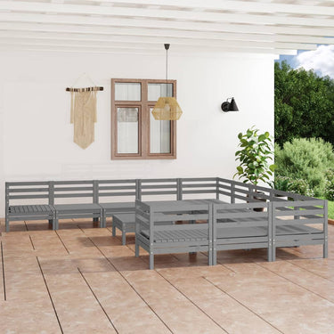 12-tlg. Garten-Lounge-Set Grau Massivholz Kiefer